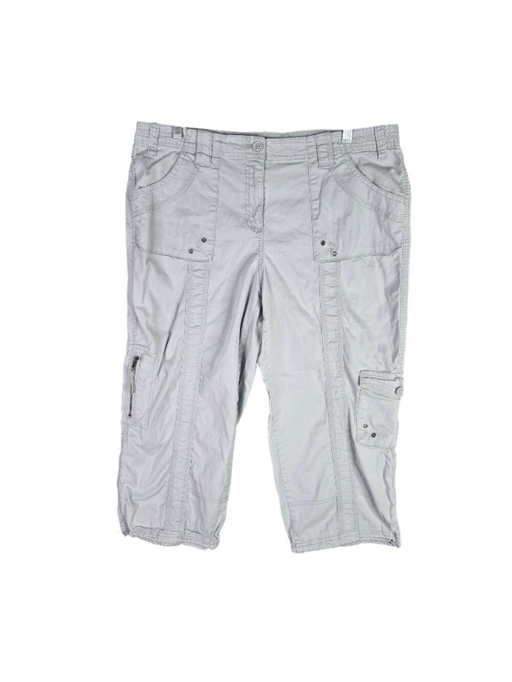Womens Style & Co Gray Capri Cargo Pants Embroidered Sides Cotton Stretch 14